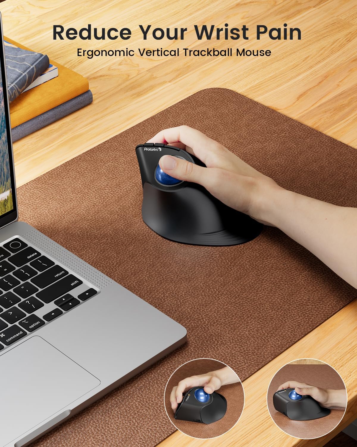 ProtoArc Vertical Wireless Trackball Mouse, EM05 NL Bluetooth Ergonomic Rollerball Mouse Rechargeable Computer Laptop Thumb Mice, 3 Device Connection, Compatible with iPad, Mac, Windows, PC-Blue