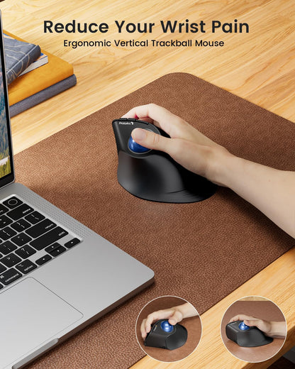 ProtoArc Vertical Wireless Trackball Mouse, EM05 NL Bluetooth Ergonomic Rollerball Mouse Rechargeable Computer Laptop Thumb Mice, 3 Device Connection, Compatible with iPad, Mac, Windows, PC-Blue