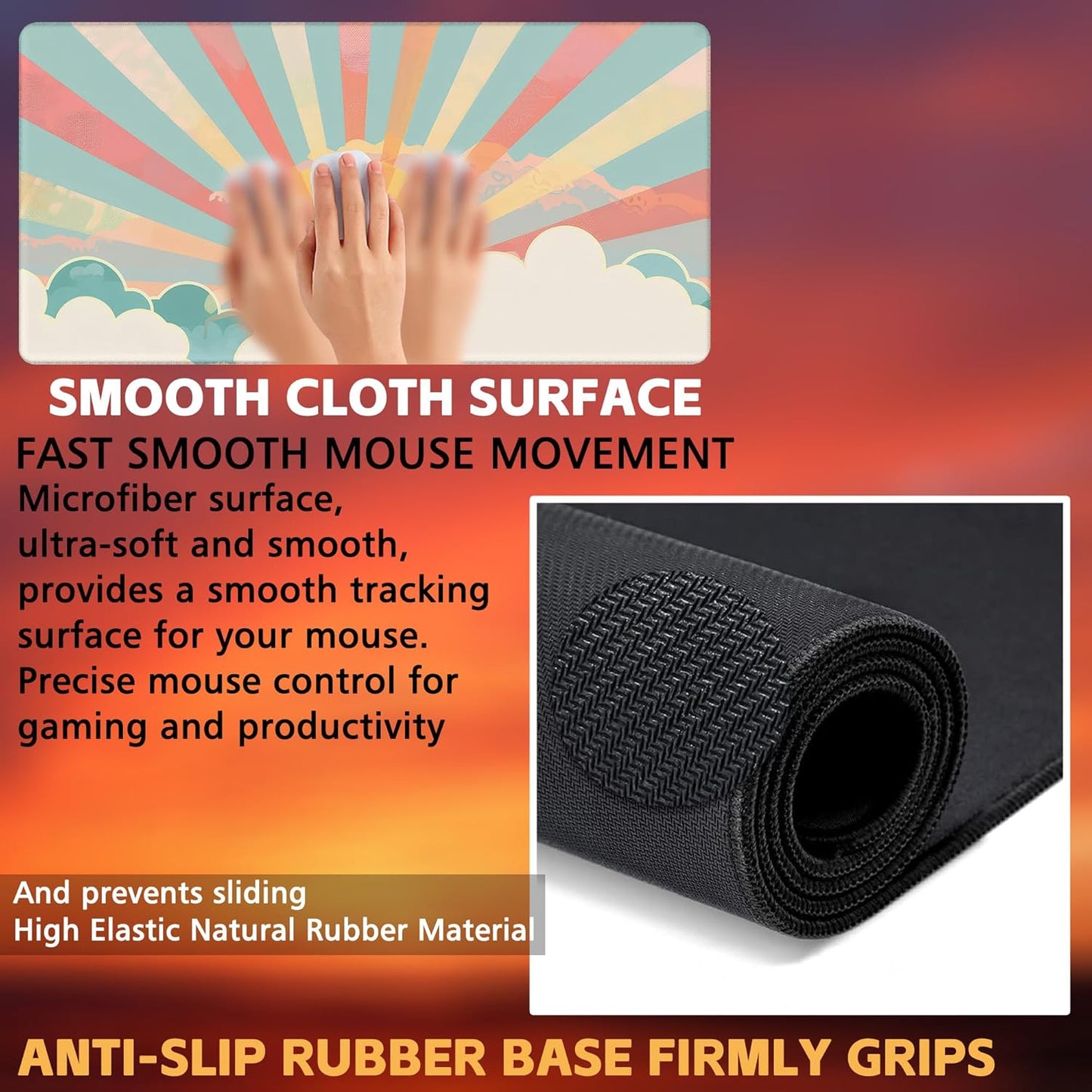 Large Gaming Mouse Pad for Desk, Boho Pastel Sun Desk Mat, Colorful Sunshine Desk Pad, 31.5"x15.7" Extended Big Computer Keyboard Mouse Pad with Non-Slip Base and Stitched Edge