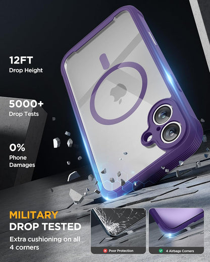 Miracase Magnetic for iPhone 16 Plus Case Full-Body Phone with Built-in Glass Screen Protector, [Compatible with MagSafe] Military Drop Proof 16 Plus Cover 6.7 inch, Purple