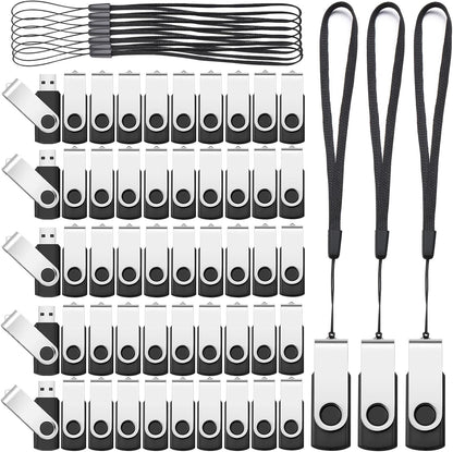 Aoriher 50 Pack USB 2.0 Flash Drives Bulk, Portable USB Thumb Drives with Lanyards, Swivel Flash Drives Thumb Drives for Office School Data Storage (2GB)