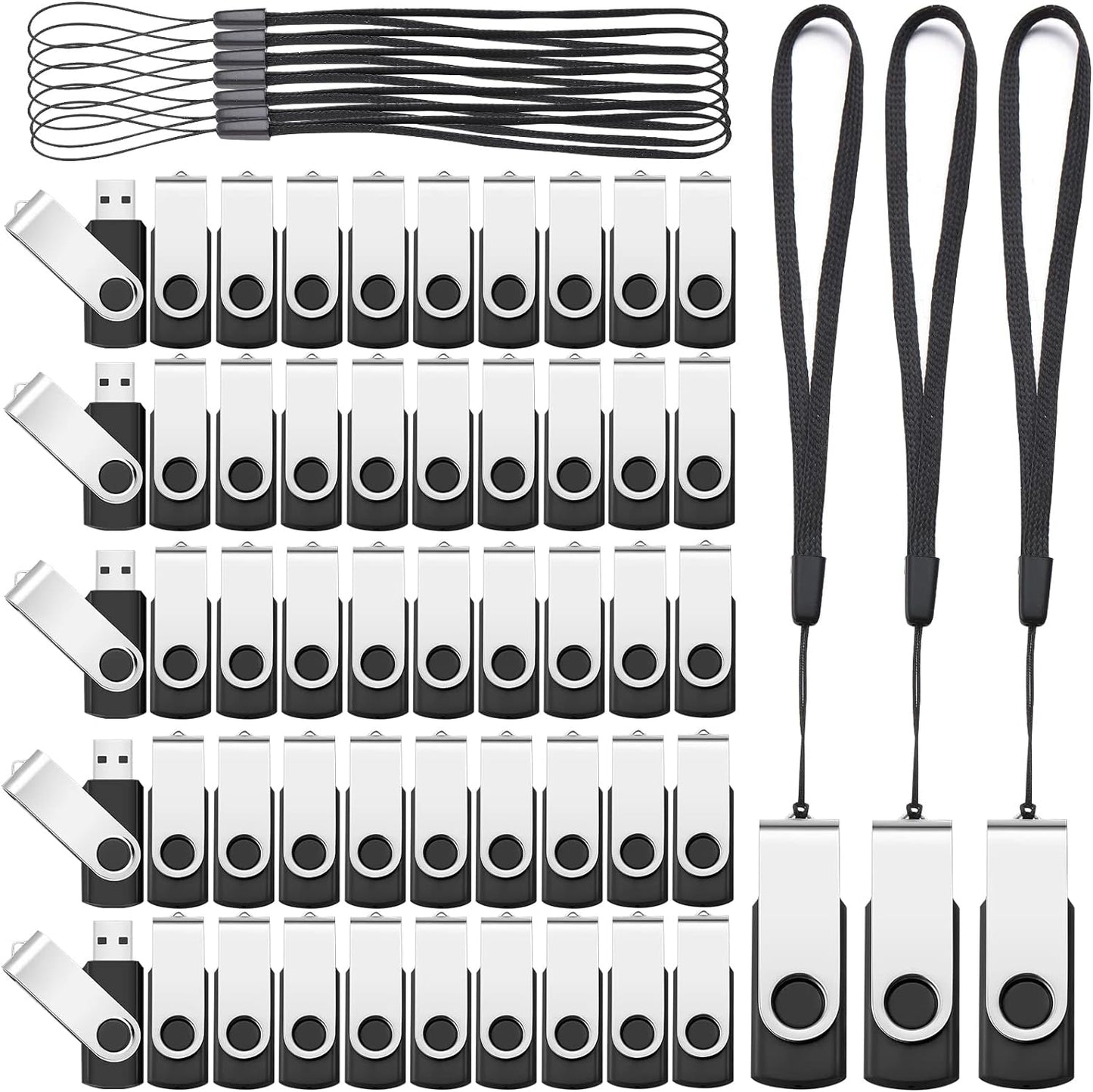 Aoriher 50 Pack USB 2.0 Flash Drives Bulk, Portable USB Thumb Drives with Lanyards, Swivel Flash Drives Thumb Drives for Office School Data Storage (512MB)