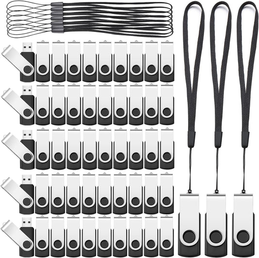 Aoriher 50 Pack USB 2.0 Flash Drives Bulk, Portable USB Thumb Drives with Lanyards, Swivel Flash Drives Thumb Drives for Office School Data Storage (512MB)