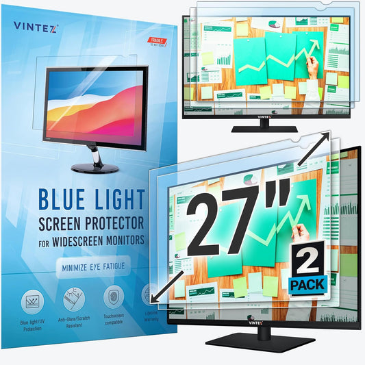 27 inch Blue Light Blocking Screen Protector Panel for 16:9 Widescreen Computer Monitor and Laptop - PC Anti-UV Eye Protection Filter Film - Anti-Scratch Diagonal Frame Shield [2 Pack]
