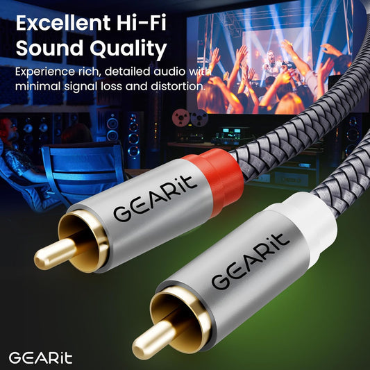 GEARit RCA Cable (1FT) 2RCA Male to 2RCA Male Stereo Audio Cables Shielded Braided RCA Stereo Cable for Home Theater, HDTV, Amplifiers, Hi-Fi Systems, Car Audio, Speakers, 1 Feet