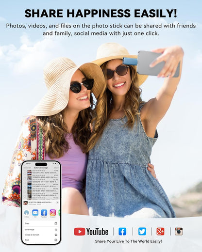 MFi Certified 256GB Flash Drive for iPhone iPad, Photo Stick for External Memory Storage, Easily Back Up and Save Photos Videos, USB Memory Stick Thumb Drive for iPhone/iPad/Android/PC (Blue, 256GB)