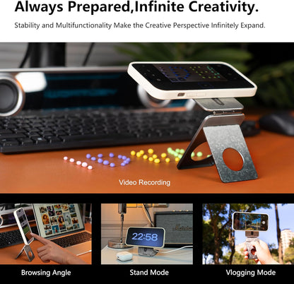 Phone Tripod Stand, Aluminum Alloy Mini Tripod Compatible with Magsafe iPhone 16/15/14/13/12 Series, Foldable Strong Magnetic Phone Stand, Mult-Angle Adjustment Selfie Stick (Mosaic Grey)