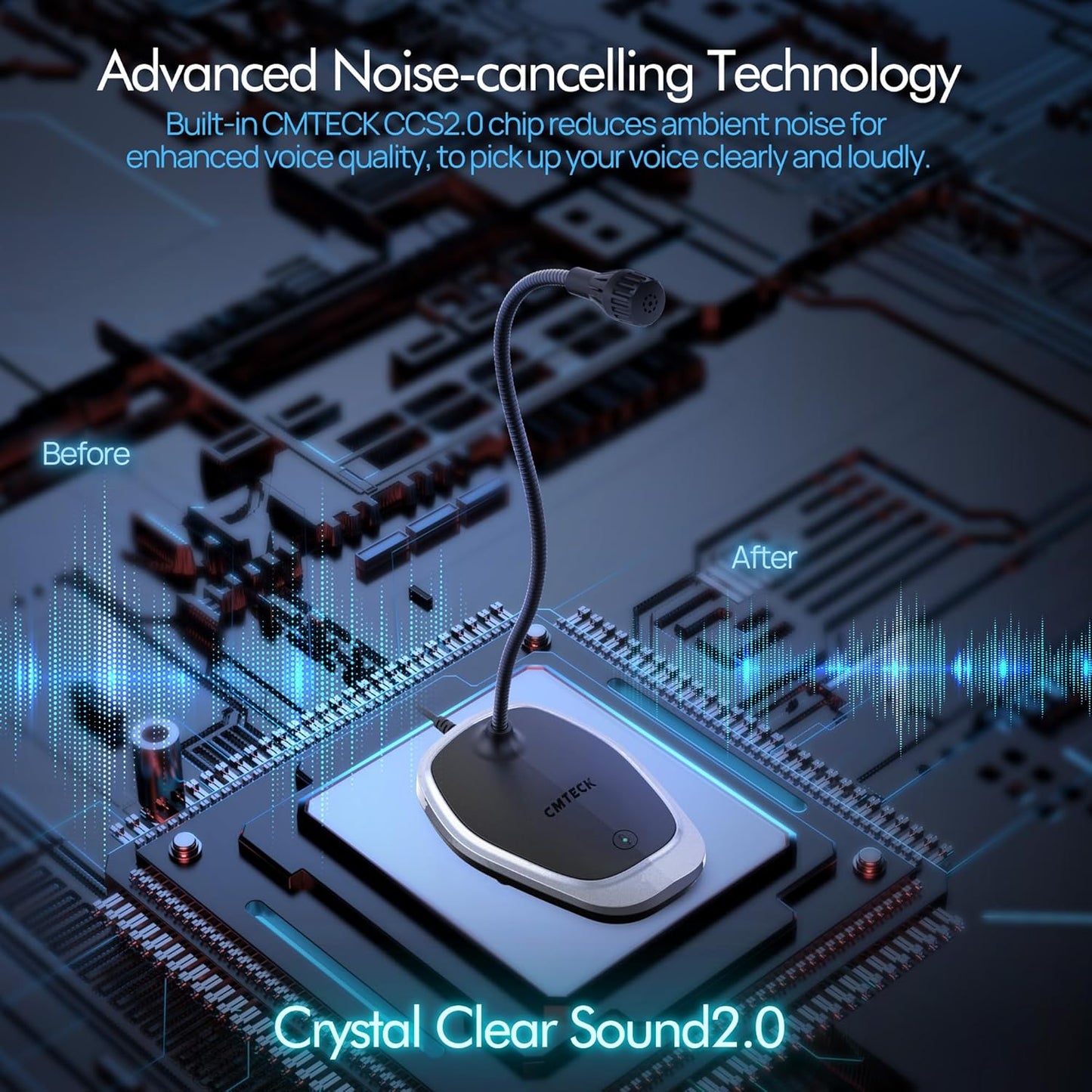 CMTECK USB Computer Microphone, Plug &Play Desktop Omnidirectional Condenser PC Laptop Mic, Mute Button with LED Indicator, Compatible with Windows/Mac, Ideal for YouTube, Skype, Recording (Gray)