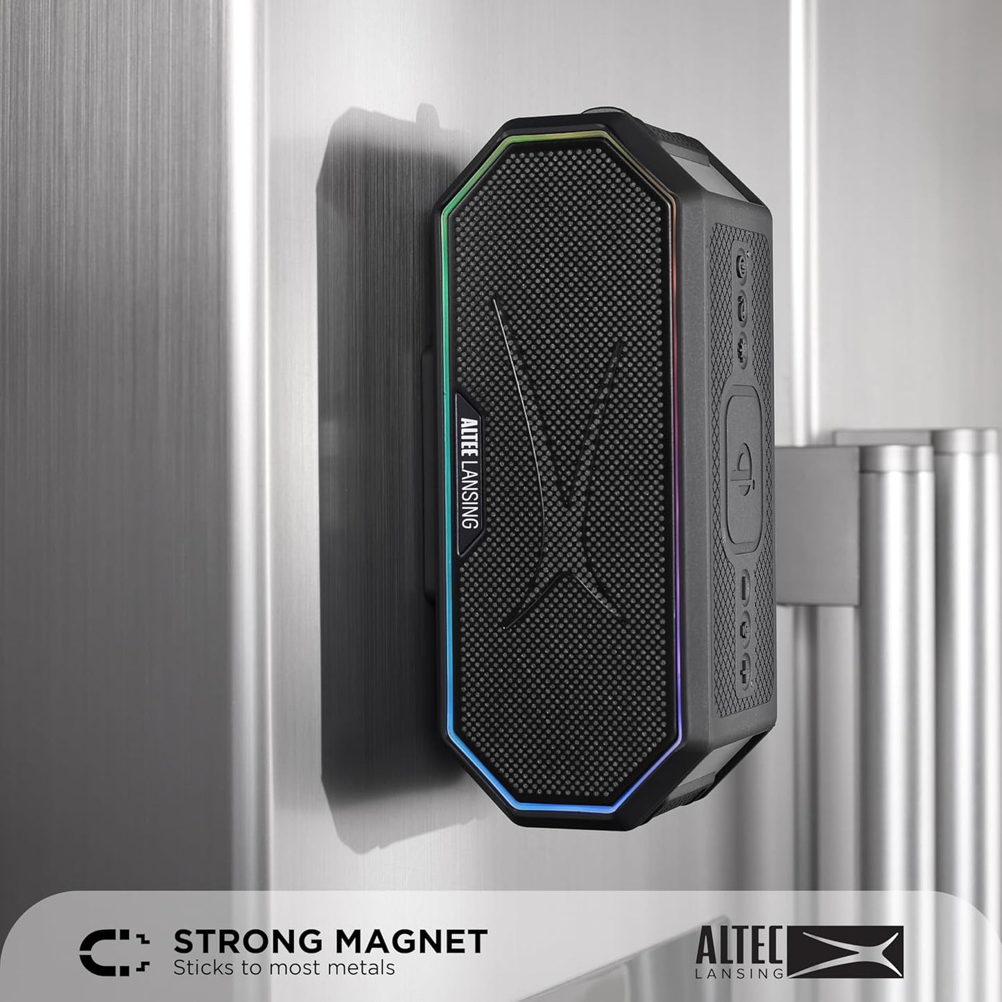 Altec Lansing Loud Portable Speakers Bluetooth Wireless Waterproof - MultiColor LED, 20 Hour Playtime, Mount Included | HydraBLAST 2.0 Magnetic Bluetooth Speaker for Travel, Home and Outdoor Adventure