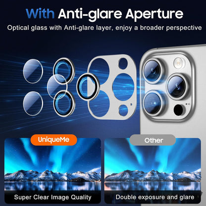 UniqueMe for 3 Pack iPhone 15 Pro/iPhone 15 Pro Max Camera Lens Protector, [Drop Protection] [Case Friendly] Camera Cover Screen [Update New Version] - All-Silver