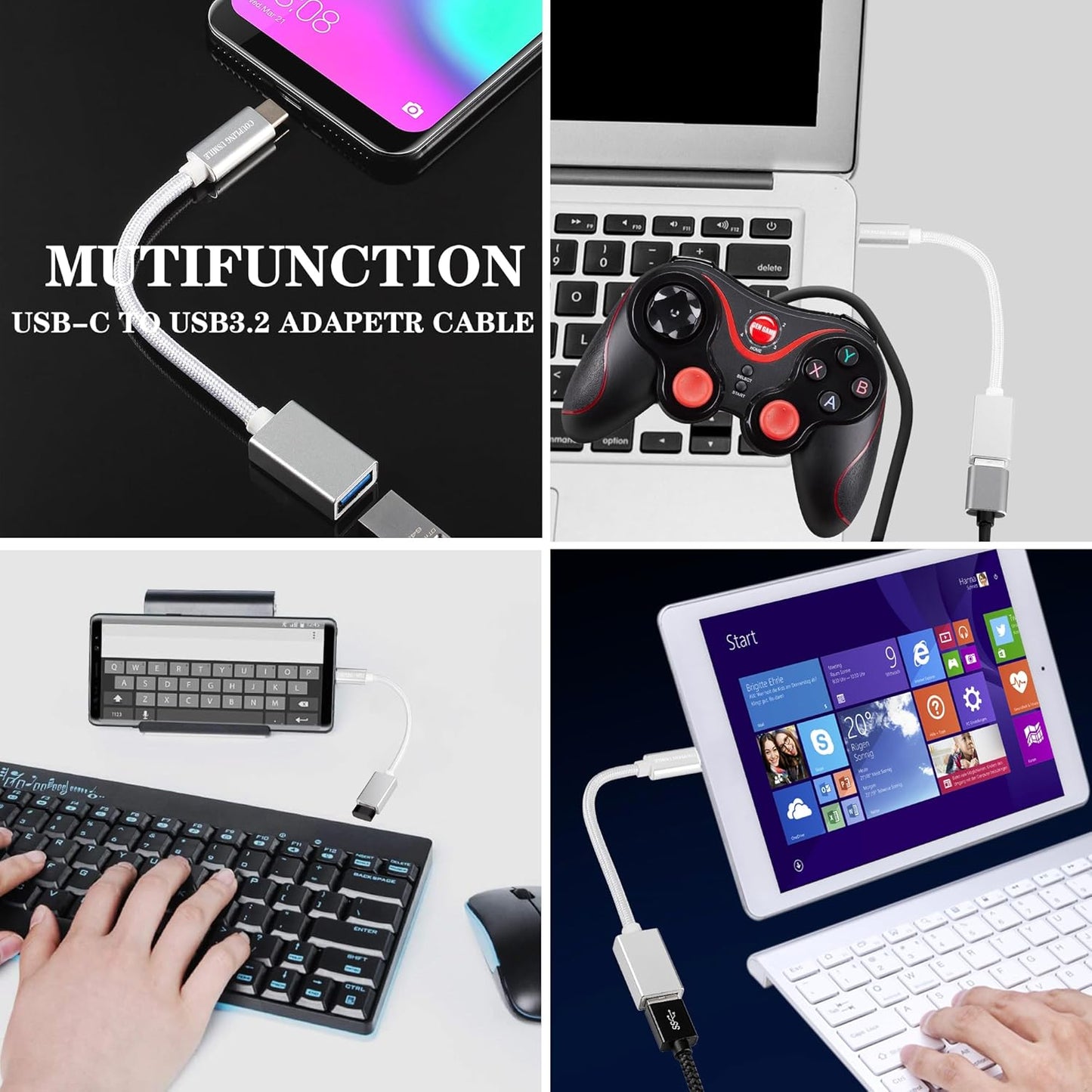 USB C to USB 3.2 Adapter [2pcs Silver], Transfer up to 10Gbps, Type C to USB(Male-Female OTG Cable USBC to USB Adapter Compatible with MacBook Pro/Air, iPhone 15 Pro Max Plus