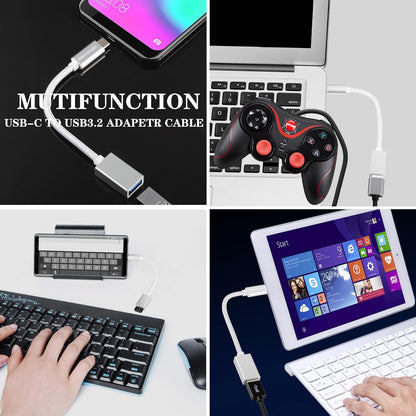 USB C to USB 3.2 Adapter [2pcs Silver], Transfer up to 10Gbps, Type C to USB(Male-Female OTG Cable USBC to USB Adapter Compatible with MacBook Pro/Air, iPhone 15 Pro Max Plus