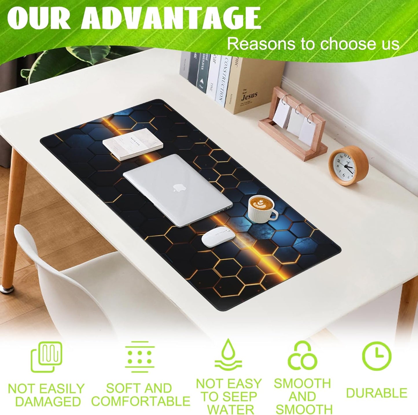 Large Gaming Mouse Pad,Golden Lines Honeycomb Technology Desk Mat,Honeycomb Technology Desk Pad,Extended Computer Keyboard Mouse Pad with Non-Slip Base and Stitched Edge,35.4"x15.7"