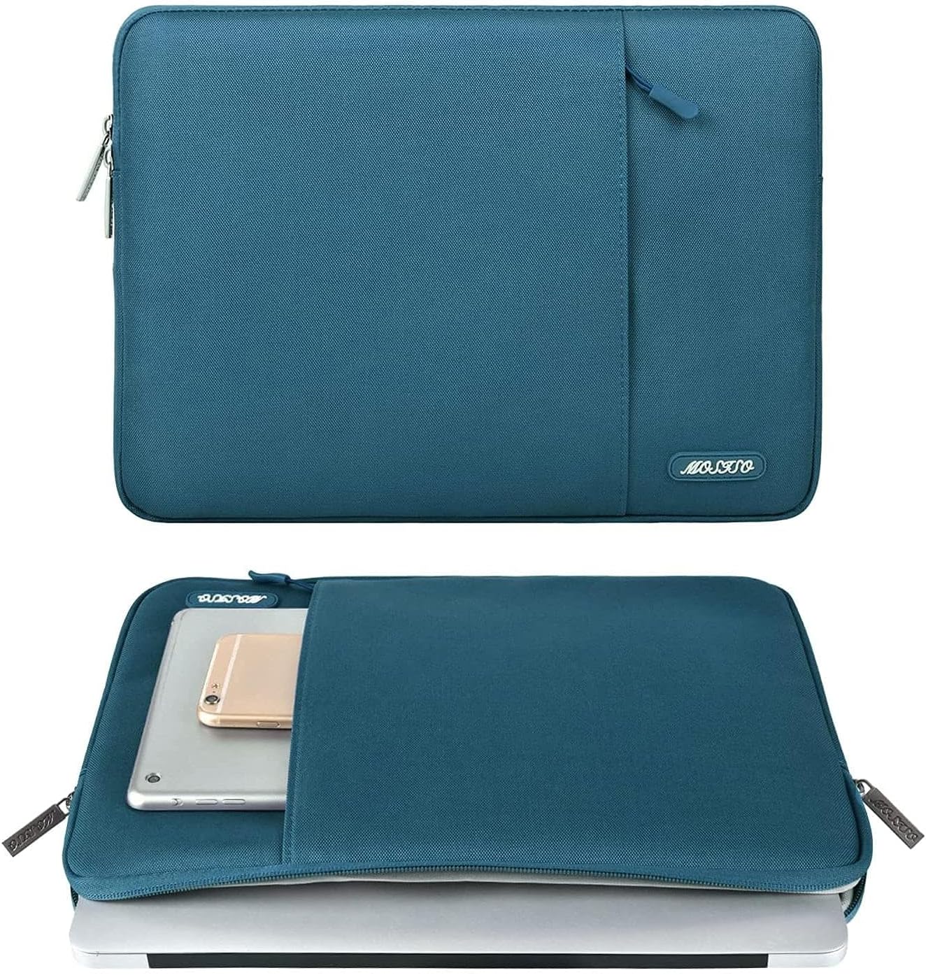 MOSISO Laptop Case 14 inch, 14 inch Laptop Sleeve Compatible with HP Lenovo Dell ASUS Acer, HP Stream, Dell Latitude, Lenovo IdeaPad, Polyester Vertical Computer Sleeve Bag with Pocket, Deep Teal