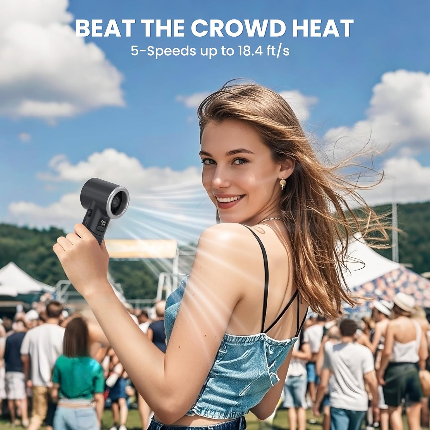 Portable Handheld Fan - 5000mAh Rechargeable Battery, 19Hrs Cooling Max, 5 Speed, 11000RPM High-Power Motor, 3-IN-1 Personal Mini Fan with Neck Strap for Women Men Travel/Camping/Outdoor - Black