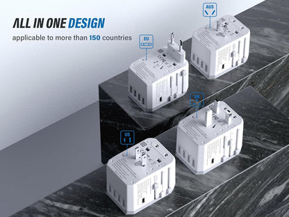EPICKA Universal Travel Adapter, European Travel Plug Adapter - International Power Adapter Worldwide Charger with USB-C & 4 USB-A Ports, Travel Essentials for Italy, Japan, Europe, UK (TA-105, White)
