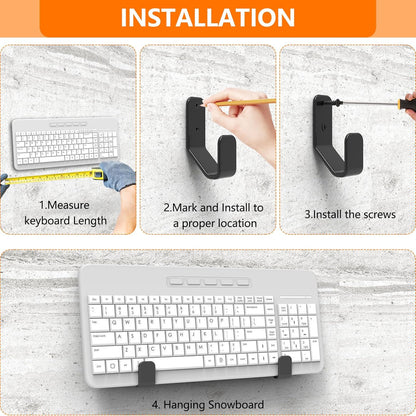 2-in-1 Keyboard Wall Mount - Metal Hanger with Adhesive & Screws, Fits Mechanical Keyboards Up to 3cm Thick