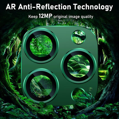 UniqueMe for iPhone 13 Pro/iPhone 13 Pro Max Camera Lens Protector, [Strong Drop Protection] [Not Easy to Fall-off] Metal Ring Tempered Glass Rear Camera Screen Cover, Alpine Green