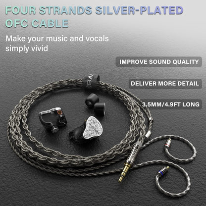 BASN Bmaster5 in Ear Monitors, 1DLC Diaphragm+4BA 5 Drivers IEM Earphones with Silver-Plated OFC Cable, Noise Isolation Wired Earbuds for Musicians (Glacier White)