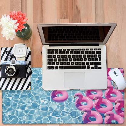 Gaming Desk Pad Large Extra Length Pink Flamingos Mouse Pad Keyboard Laptop Non-Slip Waterproof with Rubber Base Thick Stitched Edge Mouse Mat for Office Home 35.4 x 15.7 Inches