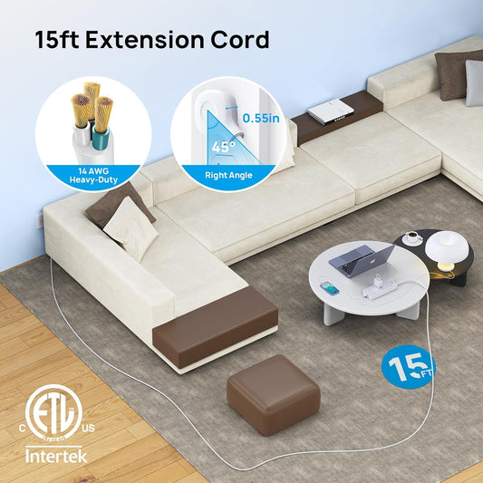 TROND Surge Protector Power Strip, Flat Plug 15ft Long Extension Cord, 10 Widely Spaced AC Outlets, 2 USB A & 2 USB C Ports, 4000J, ETL Listed, Wall Mountable, for Home Office Entertainment, White