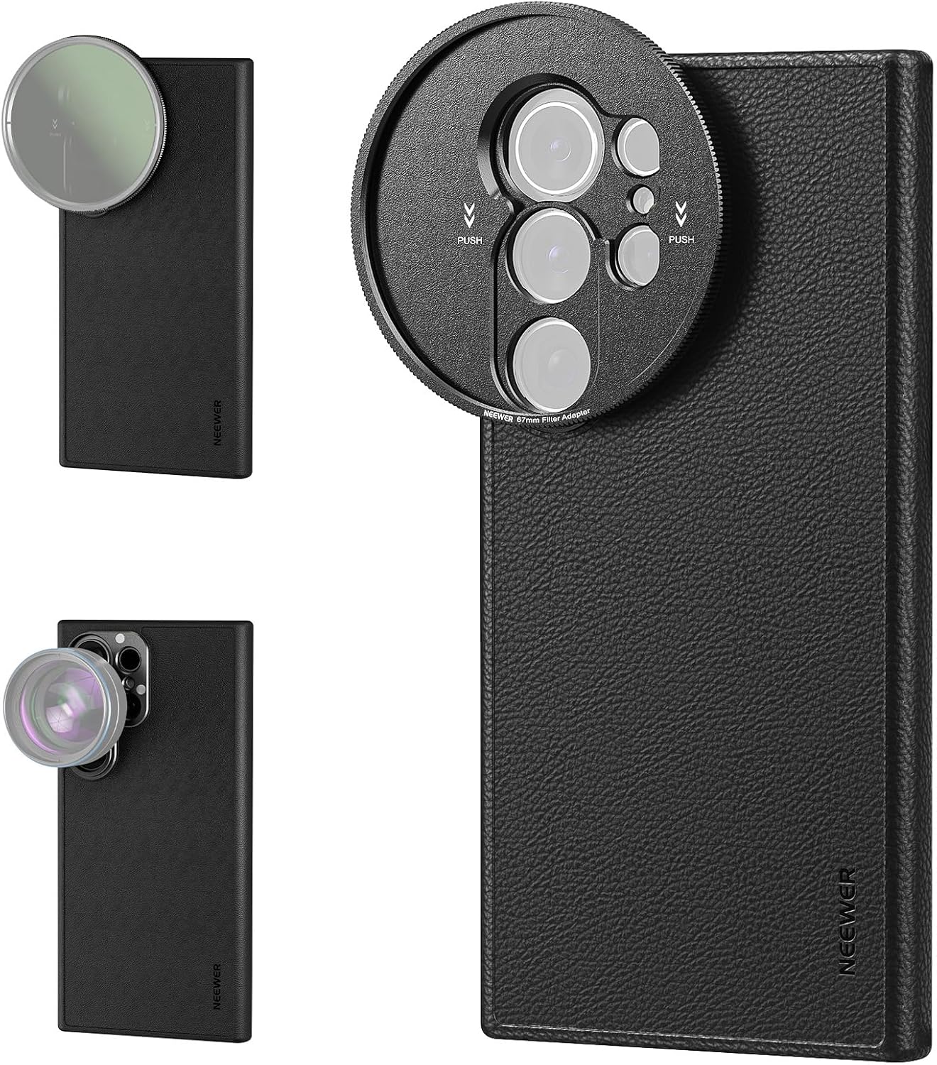 NEEWER S25 Ultra Case, Protective Faux Leather Phone Case with 17mm Lens Mounts & 67mm Filter Adapter for Video Recording, Compatible with Samsung Galaxy S25 Ultra MagSafe Charging, PA092 Black