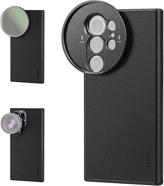 NEEWER S25 Ultra Case, Protective Faux Leather Phone Case with 17mm Lens Mounts & 67mm Filter Adapter for Video Recording, Compatible with Samsung Galaxy S25 Ultra MagSafe Charging, PA092 Black