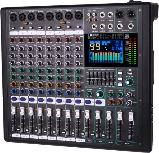 GF8 Pro Multi-Function 8-Channel Bluetooth DJ Sound Console - 7 Stage Equalizer, 99 Sound Effects, Independent Mute for Stage, Karaoke Live