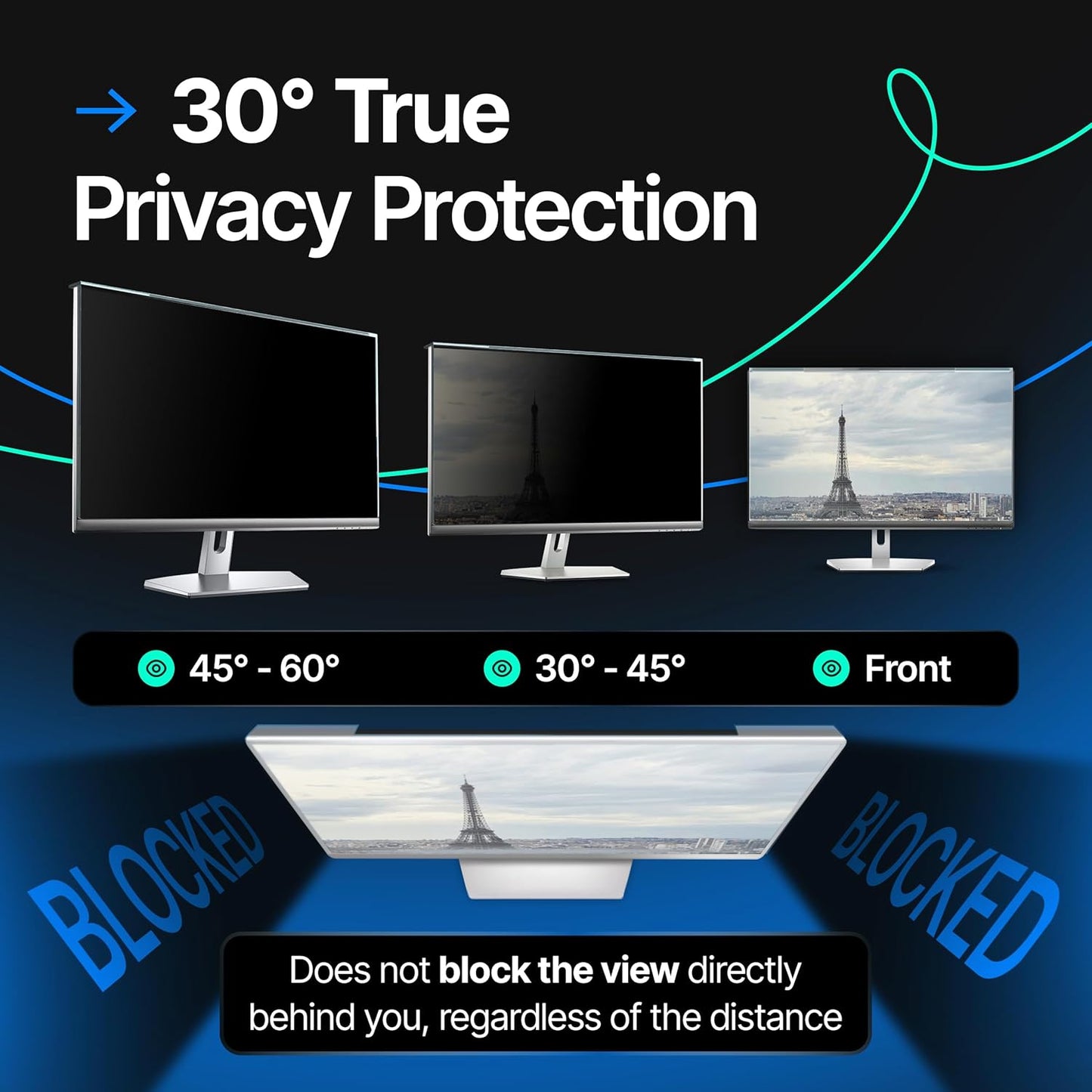 Universal Acrylic 20, 20.2, 21.5, 21.6, 22 Inch Computer Privacy Screen Filter for Widescreen Computer Monitors - 19.4" x 12.6"(492 x 319mm) - Monitor Frame Hanging Type