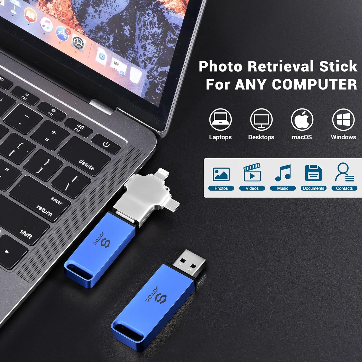 Multiport-Photo-Stick 128GB Automatic Photo & Video Backup for iPhone iPad, Android, PC, Mac | Backup USB Flash Drive with Smart Duplicate Detection | Easy Photo Backup & Transfer Device Memory-Stick