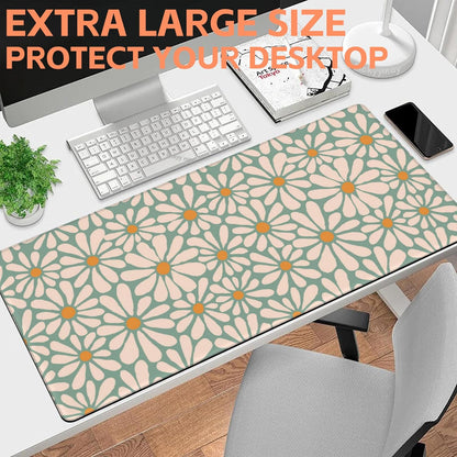 Mouse Pad Large Boho with Daisy Flowers Non-Slip Gaming Desk Mat with Stitched Edge Laptop Keyboard Desk Pad for Work Home Gaming (35.4 x 15.7 Inches)