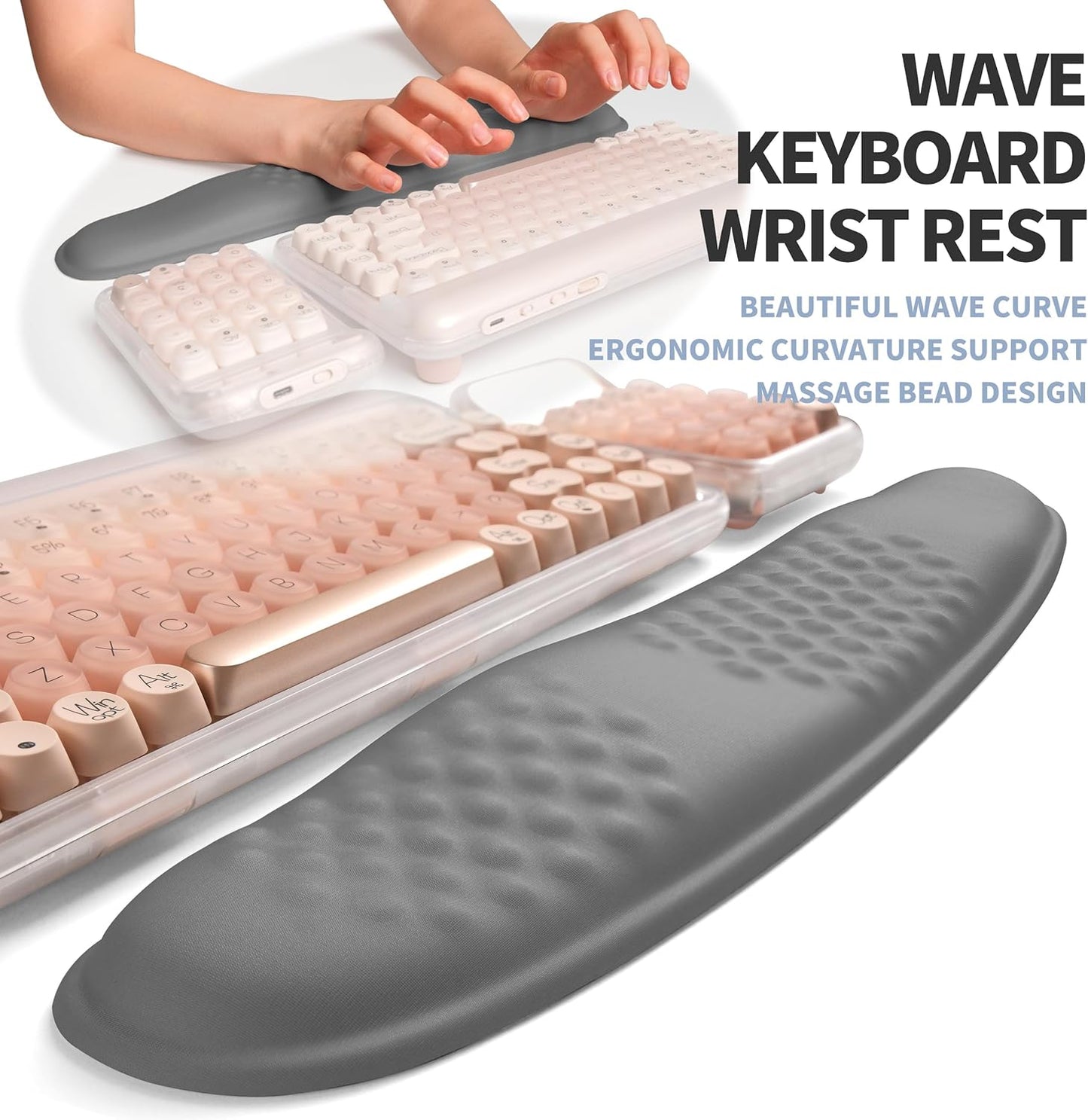 2-in-1 Ergonomic Set, Wave Keyboard Wrist Rest and Massage Slope Mouse Pad Wrist Support, Rebound Memory Foam for Relieve Carpal Tunnel Syndrome and Wrist Pain (Dark Grey)