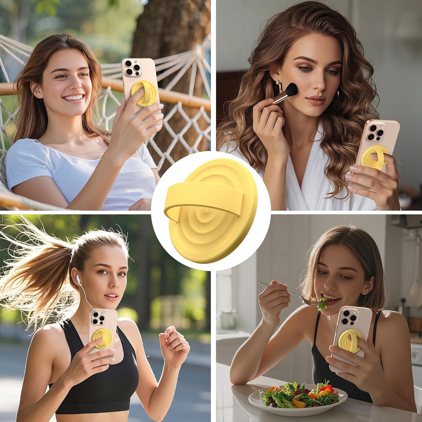 Magnetic Phone Ring Grip Holder, Silicone Finger Loop Grip, Compatible with MasSafe, Back of Phone for iPhone Pro Max/Plus/16/15/15/14/13/12 Series, Yellow