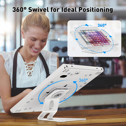 AboveTEK Anti-Theft Tablet Stand – iPad Locking & Security Stand, Countertop & Wall Mount POS Stand, 360° Swivel Kiosk Stand for iPad/iPad Air/iPad Pro – Ideal for Retail Business (White)
