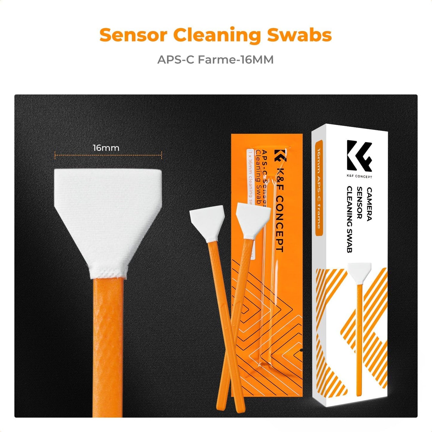 K&F Concept 6 Pack APS-C Frame Sensors Cleaning Swabs, DSLR SLR Digital Camera Dry CCD CMOS Clean Swabs Compatible with Nikon Sony Canon DSLR Camera Sensor, 16mm x 20mm