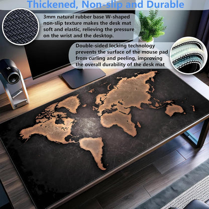 World Map Gaming Mouse Pad XXL Large Vintage Style Full Desk Mat Extended Keyboard Pad with Stitched Edges, Non-Slip Base (31.5" x 15.7")