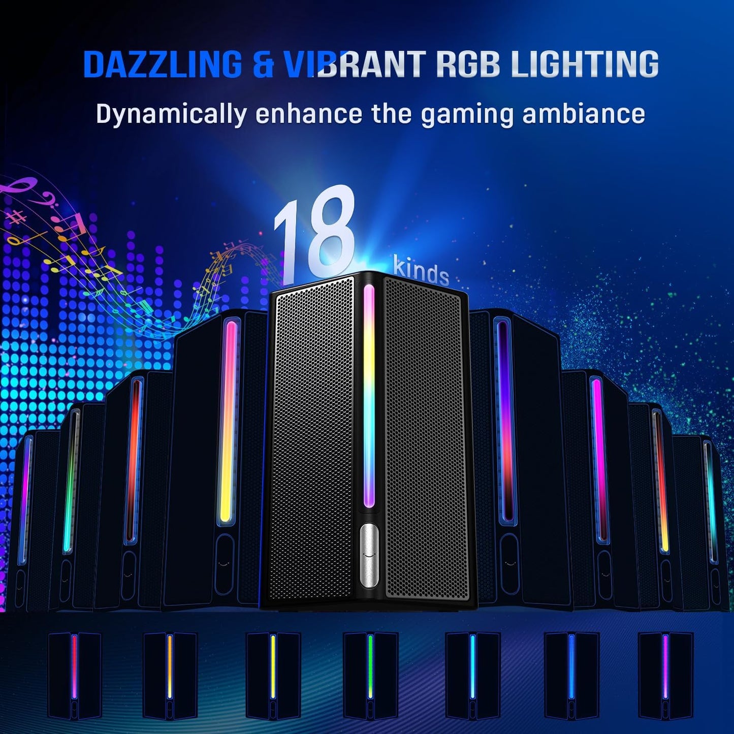 FIFINE Computer Speakers System with Subwoofer, Gaming Speaker for PC with RGB, Volume Control, Monitoring, 3.5mm Aux Input, AC Powered Speakers for Desktop Mobile TV-AmpliGame A22