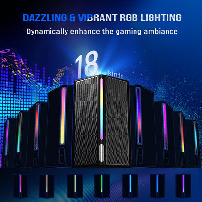 FIFINE Computer Speakers System with Subwoofer, Gaming Speaker for PC with RGB, Volume Control, Monitoring, 3.5mm Aux Input, AC Powered Speakers for Desktop Mobile TV-AmpliGame A22