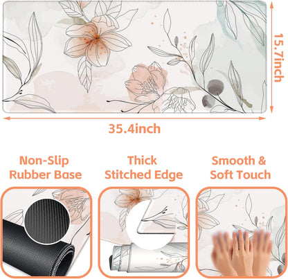 Mouse Pad Large Flowers Watercolor Texture Non-Slip Gaming Desk Mat with Stitched Edge Laptop Keyboard Desk Pad for Work Home Gaming (35.4 x 15.7 Inches)