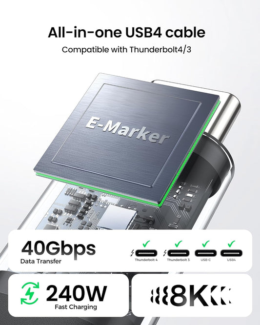 Silkland USB 4 Cable for Thunderbolt 4 Cable, 40Gbps Data Transfer, 240W Fast Charging, Supports 8K/5K@60Hz, 4K@240Hz, USB C Thunderbolt Cable 2.6FT, Compatible for MacBook, SSD, Docking, iPhone 16/15