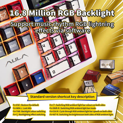 AULA F106 PRO Mechanical Keyboard,Full Size Gaming Keyboard with Hot Swappable Knob & Screen,Tri-Mode RGB Backlit with 8000mAh for PC/Laptop/Windows - Blaze Switch,Comic Mix