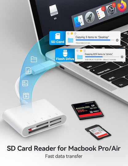 USB-A and USB-C to SD Card Reader, Trail Camera Card Adapter with SD MicroSD CF Compact Flash Memory Stick XD Picture 5 Slots for iPhone 15 16 iPad Mac MacBook Pro/Air Laptop Pc