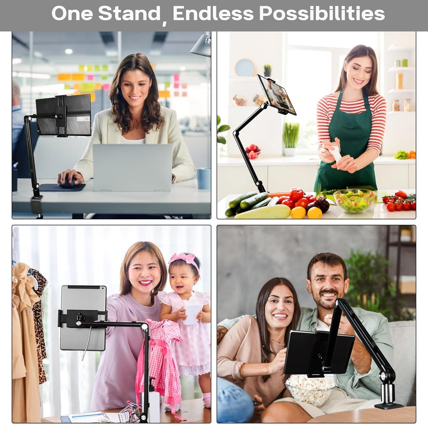 Portable Monitor Stand 16 Inch - Heavy Duty Aluminum Adjustable Monitor Mount with Articulating Arm, 360° Rotation, Cable Management - Professional Desk Setup for Tablets, Phones 4.7-16"