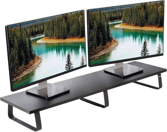 VIVO 39 inch Extra Long Monitor Stand, Wood & Steel Desktop Riser, Dual Screen, TV, Keyboard, Laptop, Ergonomic Desk and Tabletop Organizer, Black, STAND-V000DL