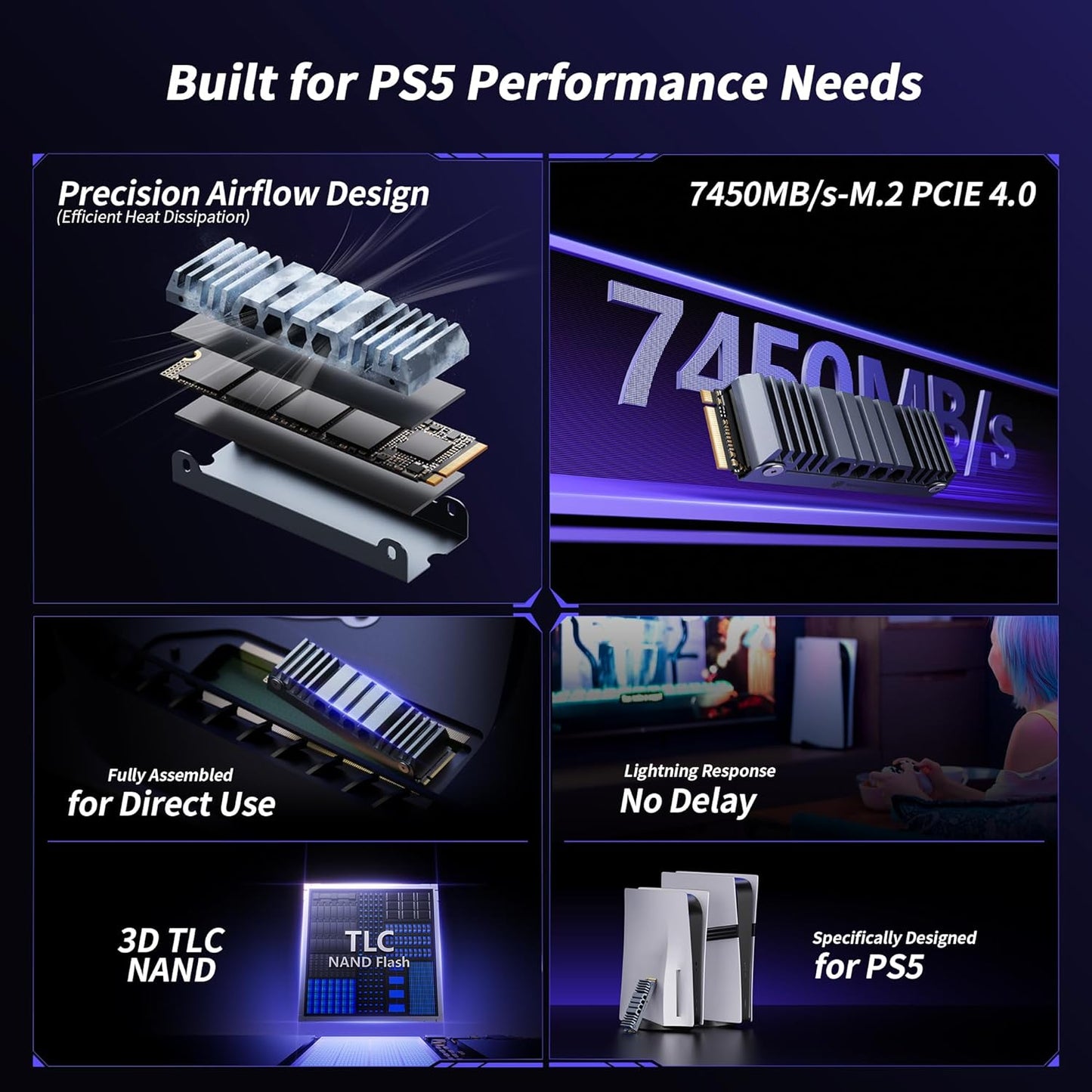 Yottamaster YS5 1TB SSD for PS5 Storage Expansion with Heatsink, M.2 PCIe 4.0 Gaming SSD Up to 7450MB/s, 3D NAND TLC, Internal Gaming Solid State Drive for PS5