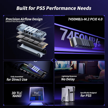 Yottamaster YS5 1TB SSD for PS5 Storage Expansion with Heatsink, M.2 PCIe 4.0 Gaming SSD Up to 7450MB/s, 3D NAND TLC, Internal Gaming Solid State Drive for PS5