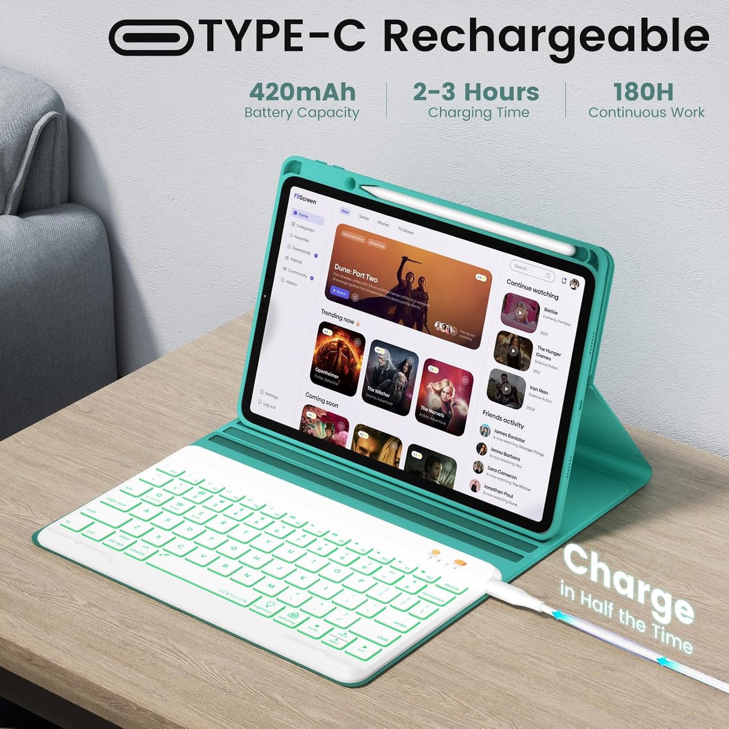 BLUTLOTUS Keyboard Case for iPad 9th/8th/7th Generation 10.2 inch 2021/2020/2019, iPad Pro 10.5-inch Case with Keyboard,iPad Air 3 2019, 7 Color Backlit Removable Wireless Keyboard Folio Case(Teal)