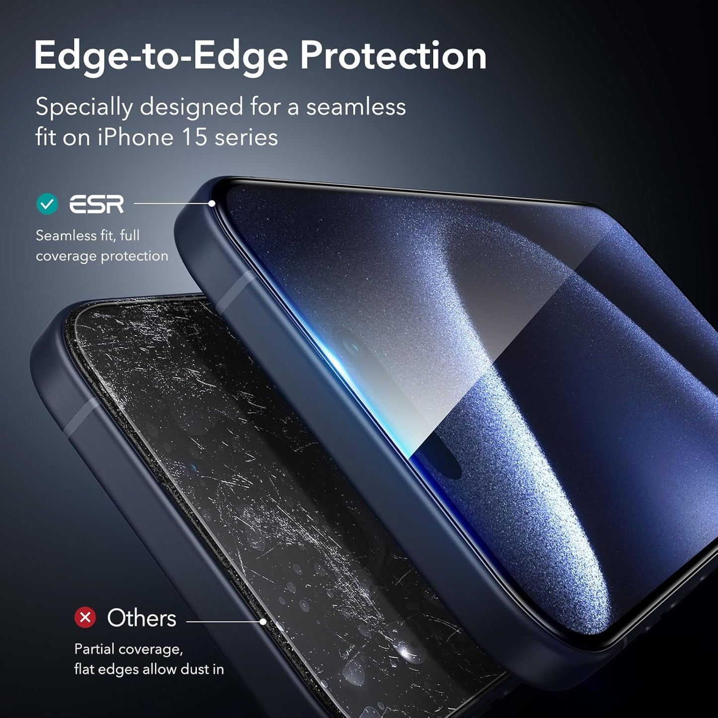 ESR 3 Pack for iPhone 15 Pro Screen Protector, [9H Hardness] [Military Grade Shatterproof] Full Coverage Tempered Glass Film with Easy Installation Tool