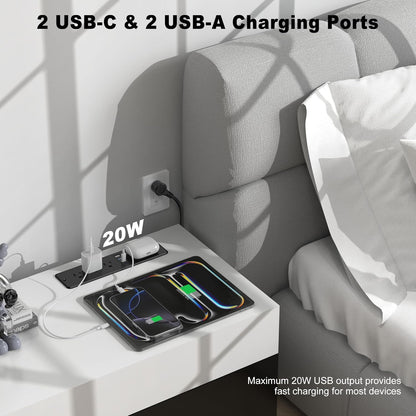 8 in 1 Recessed Power Strip with 15W Wireless Charger, 20W Fast Charging Furniture Outlet, Plug in 3 AC Outlets & 4 USB Ports Flush Mount, 6FT Cord