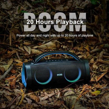 DOSS Extreme Boom Pro Loud Bluetooth Speaker with 100W Stereo Sound, Extra Bass, 20H Playtime, Party-Sync Led Lights, Built-in Power Bank, IPX6 Waterproof for Outdoor, Camping, Travel-Blue